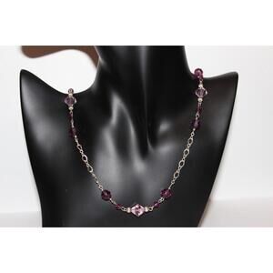 Vintage Sterling Silver Purple Crystal Beaded Necklace 30" Faceted Amethyst Tone